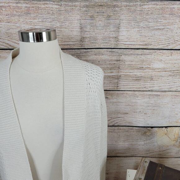 Lou & Grey Women’s Cable Knit Open Cardigan Ivory Pockets Size XS - Picture 2 of 6